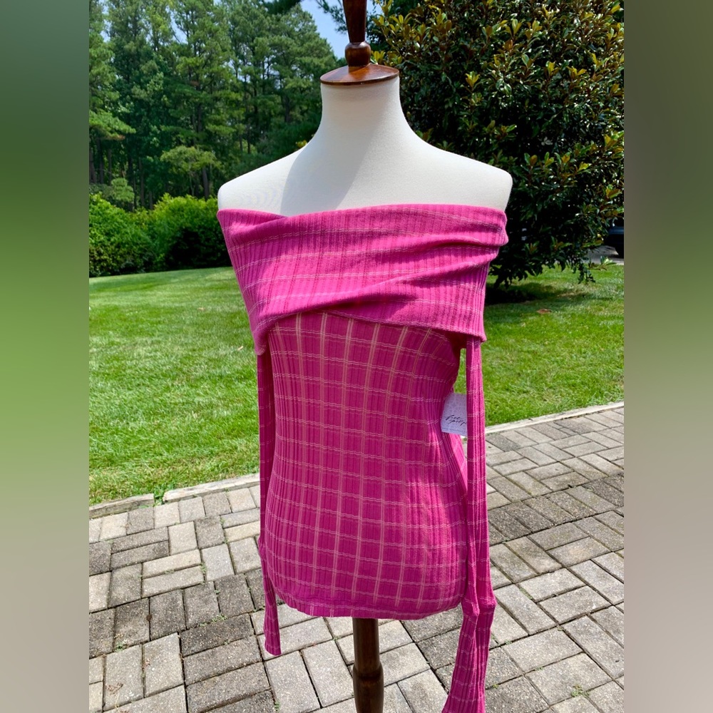 Free People Snowbunny Girlfriend Striped Off The Shoulder Top. Large. NWTp